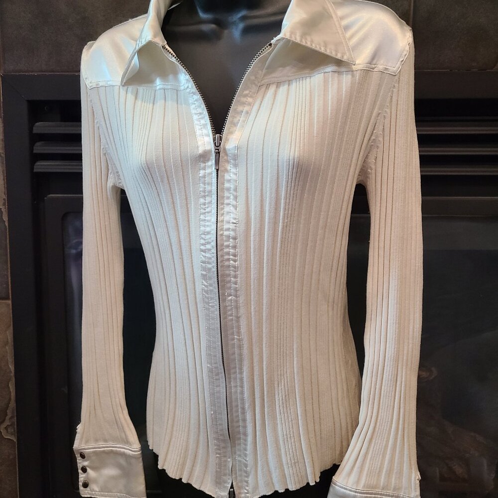 CAbi Vintage Ribbed Silk Zip Up
